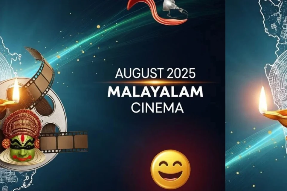2025 ഓഗസ്റ്റിലെ മലയാളം സിനിമ റിലീസുകൾ | ഫിലിം റീൽ, കേരള ഭൂപടം, നിലവിളക്ക് malayalam