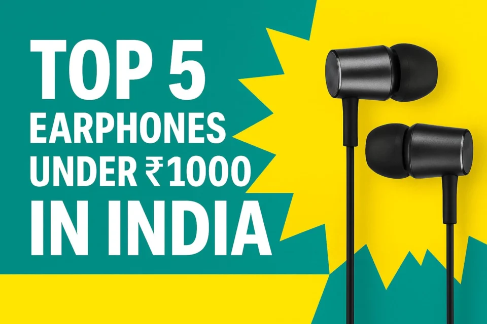 Affordable earphones under 1000 rupees displayed with stylish background and bold Malayalam text.